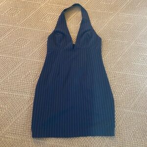 Princess Polly navy pinstriped halter dress with deep V in size 4!